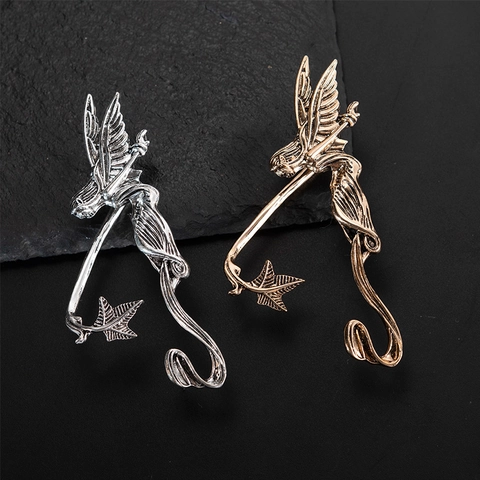 Vintage Alloy Fairy Angel Wing Ear Cuff Gothic Dragon Leaf Ear Wrap Electroplated Antique Jewelry For Women Party Daily
