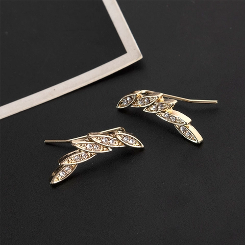 Minimalistische Legierung Blatt Ohrstecker Für Damen Strass Besetzt Gold Silber Galvanisiert Ohrkletterer Mode Schmuck