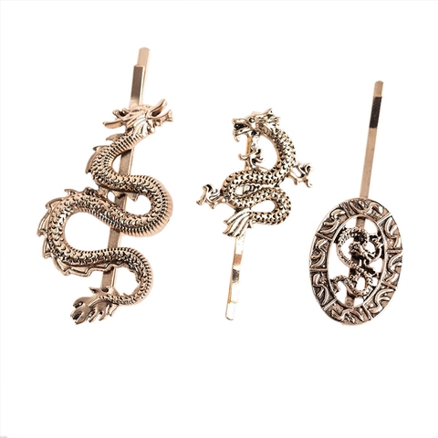 Vintage Gothic Metal Dragon Hair Clips Assortment Antique Gold Silver Alloy Rhinestone Relief Dragon Hair Barrettes For Women