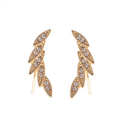 Minimalistische Legierung Blatt Ohrstecker Für Damen Strass Besetzt Gold Silber Galvanisiert Ohrkletterer Mode Schmuck