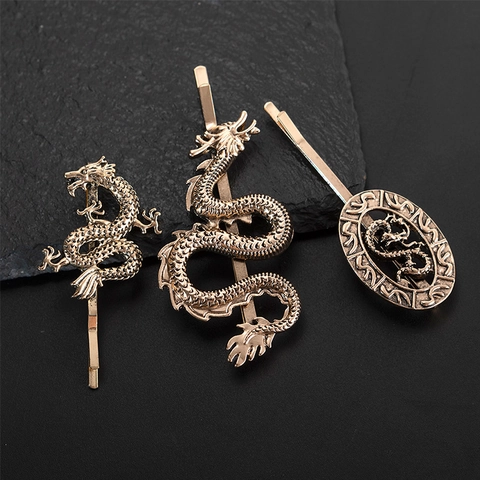 Vintage Gothic Metal Dragon Hair Clips Assortment Antique Gold Silver Alloy Rhinestone Relief Dragon Hair Barrettes For Women