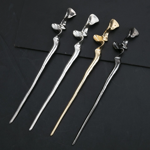 Irregular Geometric Metal Hair Stick Modern Minimalist Liquid Wave Hairpin Alloy Electroplated Mirror Finish Retro Hair Accessory For Women
