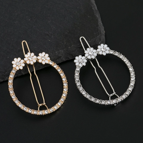 Elegante Legierung Strass Kreis Haarspange Mit Emaille Blumen Für Damen Süße Florale Gold Silber Barrette Alltag Party Zubehör