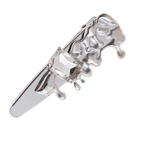 Clip per Capelli con Strass Irregolari Metallo Liquido Lega Stile Lava Fusa Becco d'Anatra Oro Argento Accessori Moda Donna