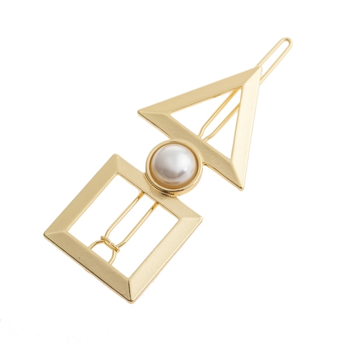 Minimalist Alloy Faux Artificial Pearl Geometric Hair Clip Trendy Triangle Square One Word Side Clip For Women Daily Party Hair Accessories