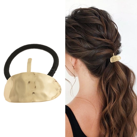 Vintage Legering Gehamerd Metaal Haarelastiekjes Minimalistische Geometrische Elastische Scrunchies Voor Dames Goud Zilver Ponytail Holders Sieraden