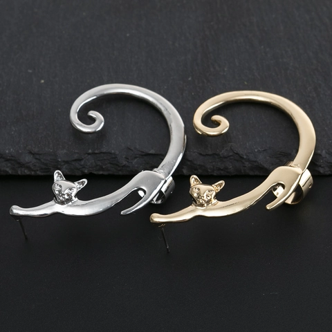 Süße 3D Dehnende Katze Ohrmanschette Ohrringe Legierung Gold Silber Plattiert Tier Design Ohr Wickel Stecker Damen Mädchen