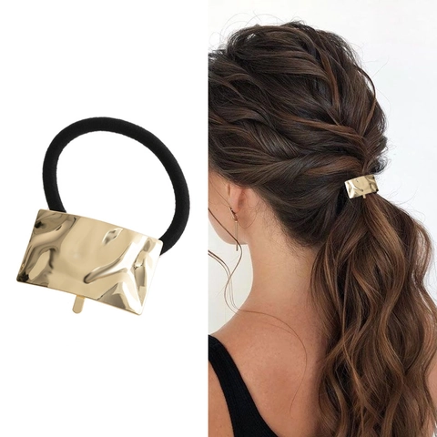 Elastico per Capelli in Lega Martellata Rettangolare Minimalista Supporto per Coda di Cavallo Metallico per Donna Accessori