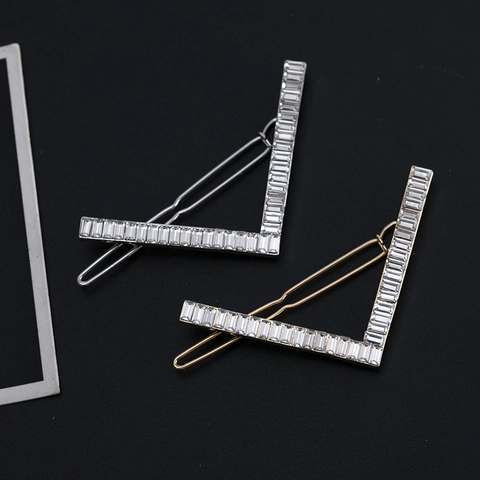 Fermaglio per Capelli Geometrico a Forma di V Minimalista per Donna Lega Oro Argento Strass Rettangolare Accessorio per Capelli