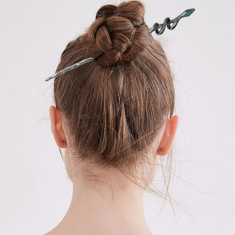 Vintage Metal Snake Hair Stick Green Rhinestone Serpent Hairpin Gothic Dark Style Headwear For Women Elegant Hair Accessories
