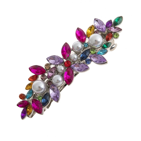 Clip a Molla in Stile Coreano Dolce Perla Artificiale Strass Colorato Forcina in Lega Arcobaleno Fiore Clip Laterale Accessori per Capelli Donna