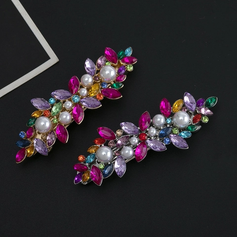 Clip a Molla in Stile Coreano Dolce Perla Artificiale Strass Colorato Forcina in Lega Arcobaleno Fiore Clip Laterale Accessori per Capelli Donna