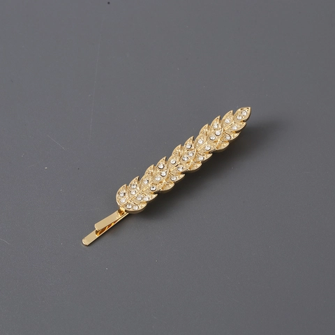 Fashion Wheat Ear Leaf Shaped Alloy Rhinestone Hair Clip For Women Gold Silver Electroplated Hair Accessory Elegant Hairpin