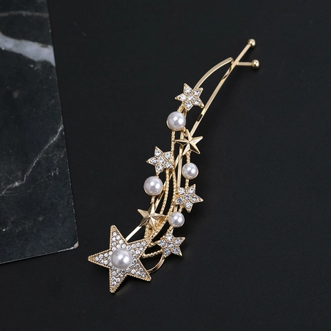 Fermaglio per Capelli da Donna con Stella in Strass e Perla Artificiale Meteora Pentagramma in Lega per Feste