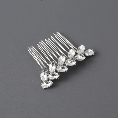 Elegante Pettine per Capelli a Forma di Foglia con Strass per Donna Sposa Matrimonio Festa Lega Oro Argento Accessori
