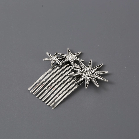 Vintage Alloy Star Hair Comb Rhinestone Inlaid Eight-pointed Star Hair Clip For Women Wedding Banquet Party Hair Jewelry