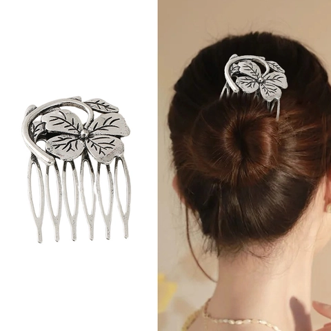 Peine de Pelo de Aleación Vintage con Flores Clip Lateral Floral Plata Bronce Antiguo Accesorios de Joyería para el Cabello Mujer