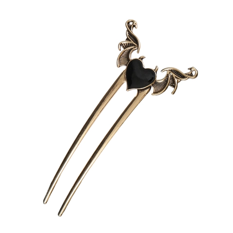 Spilla per Capelli Gotica Vintage a Cuore con Ali di Pipistrello in Lega Forcina per Capelli a Due Punte Oro Argento Retrò Halloween Festa Donna