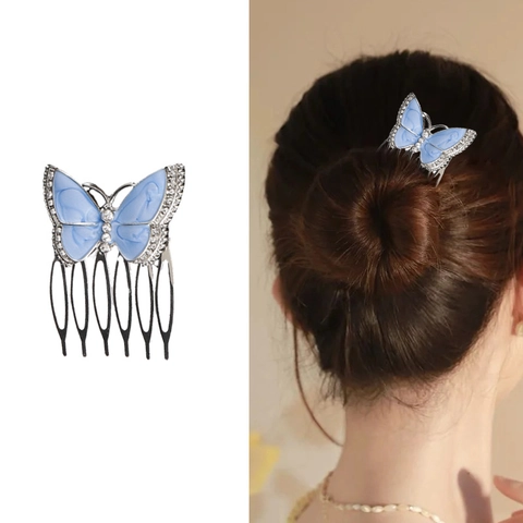 Vintage Schmetterling Haarkamm Legierung Strass Emaille Marmor Flügel Haarnadel Elegant Hochzeit Party Schmuck Für Damen
