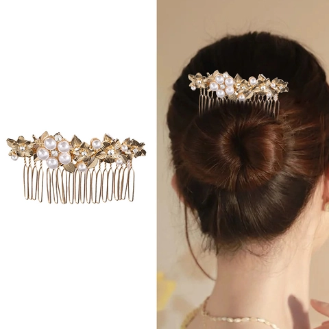 Pettine per Capelli Vintage in Lega con Strass e Perle Artificiali Elegante Design Floreale Accessori per Capelli Donna