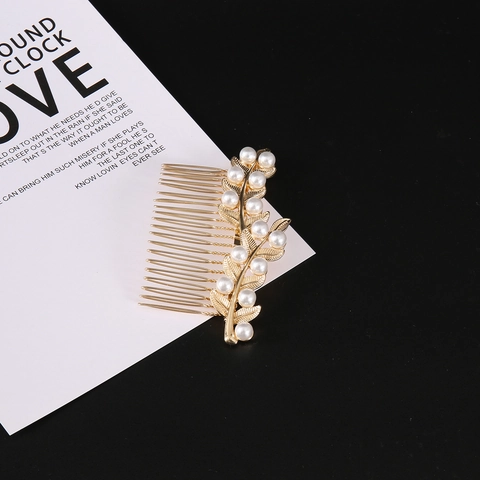 Pettine per Capelli Vintage in Lega a Forma di Foglia e Farfalla con Perla Artificiale Elegante Placcato Oro Bronzo per Matrimonio