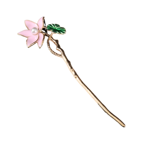 Bastoncino per Capelli in Smalto a Forma di Orchidea Vintage in Lega con Perla Artificiale Accessori per Capelli Hanfu Donna