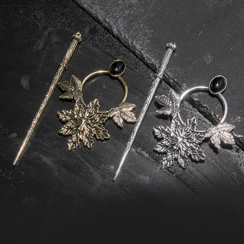 Gothic Vintage Punk Ahornblatt Haarstab Haarnadel Antikgold Silber Blatt Schwarz Edelstein Keltischer Schmuck Halloween