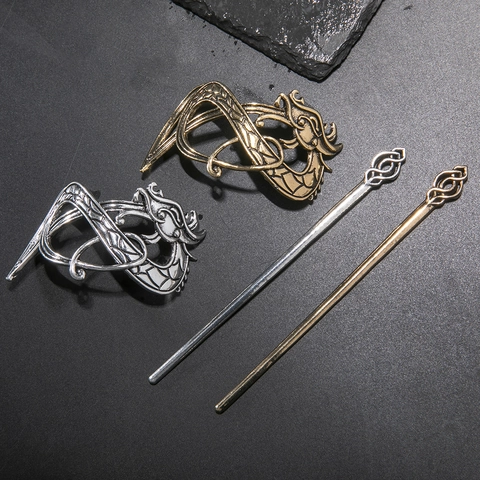 Vintage Drachen Haarstab Legierung Hohl Haarkrone Und Haarnadel Antiker Stil Keltischer Wikinger Kopfschmuck Für Herren Damen Cosplay