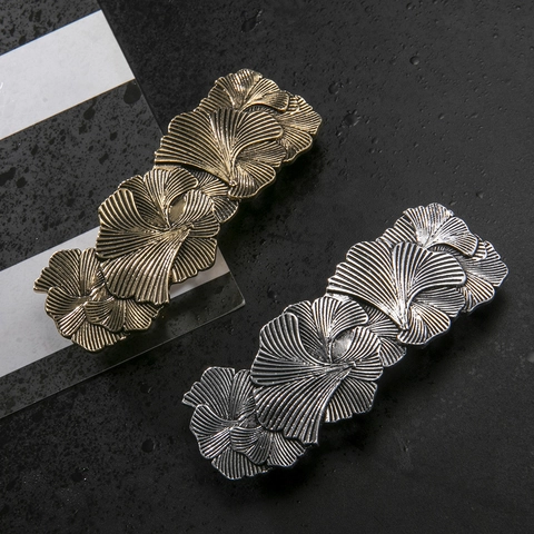 Vintage Ginkgoblad Haarklem Legering Metalen Veerclip Oud Goud Zilver Bladpatroon Haaraccessoires Voor Vrouwen Haarstyling