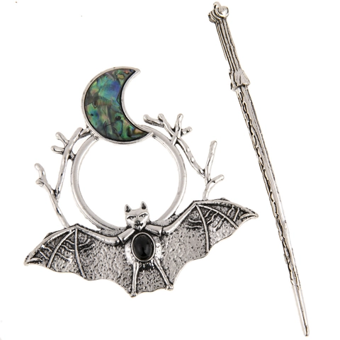 Spilla Per Capelli Gotica Con Pipistrello E Luna Lega Intarsio Di Conchiglia Abalone Per Halloween Festa Donna Gioielli