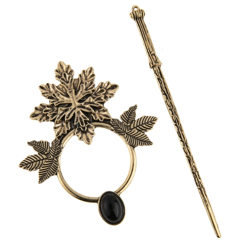 Gothic Vintage Punk Ahornblatt Haarstab Haarnadel Antikgold Silber Blatt Schwarz Edelstein Keltischer Schmuck Halloween