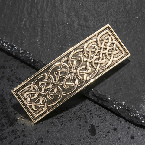 Pinza para el Cabello Rectangular de Aleación con Nudo Celta Vintage Oro Plata Antiguo Pinza de Resorte Mujer Accesorio Retro