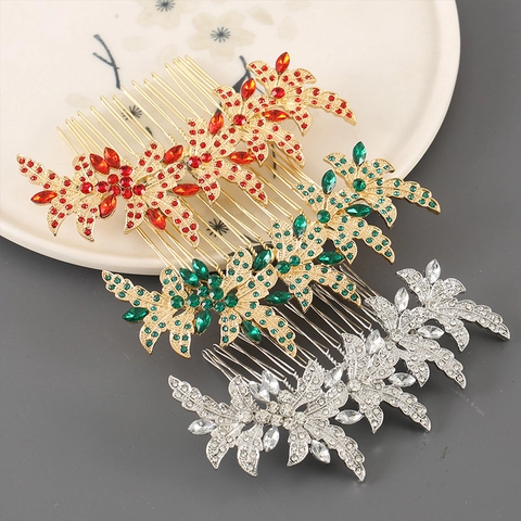 Elegant Alloy Rhinestone Flower Leaf Hair Comb Vintage Floral Wedding Bridal Hair Accessories For Women Banquet Jewelry