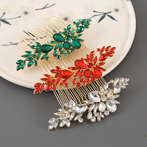 Vintage Alloy Rhinestone Hair Comb Leaf Shape Gold Plated Crystal Headpiece For Wedding Bridal Banquet Party Women Jewelry