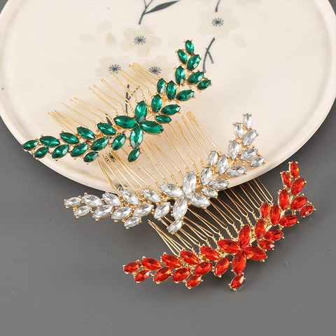 Elegante Pettine per Capelli a Fiore con Strass Marquise Oro Lega Botanica Copricapo da Sposa per Matrimonio Banchetto Donna Accessori per Capelli