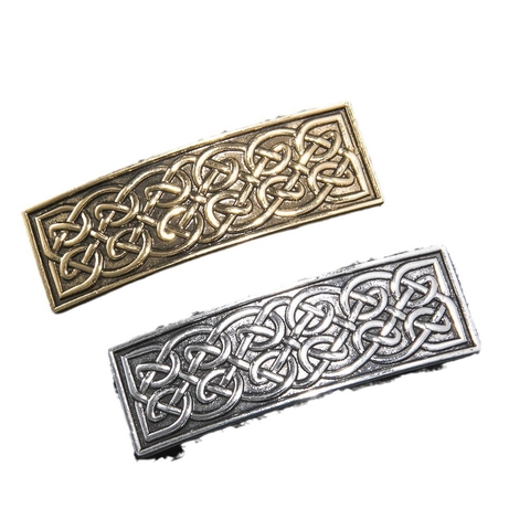 Pinza para el Cabello Rectangular de Aleación con Nudo Celta Vintage Oro Plata Antiguo Pinza de Resorte Mujer Accesorio Retro