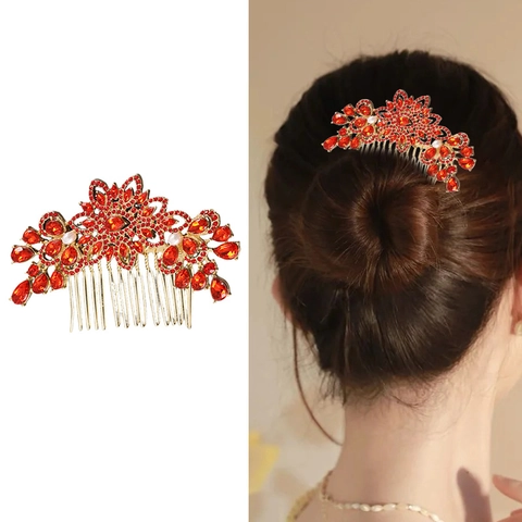 Pettine per Capelli Vintage a Forma di Fiore e Foglia in Lega con Strass e Perla Artificial Sintetica Elegante per Matrimonio Festa Donna Gioiello