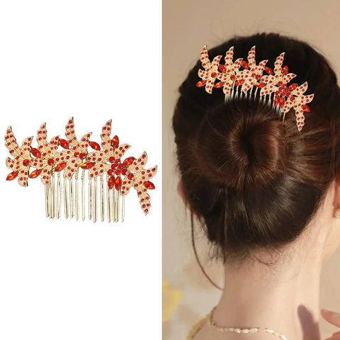 Elegant Alloy Rhinestone Flower Leaf Hair Comb Vintage Floral Wedding Bridal Hair Accessories For Women Banquet Jewelry