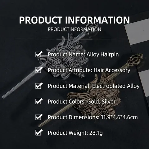 Bastoncino per Capelli Gotico Falena Teschio per Donna Lega Testa di Morto Forcina Punk Fermaglio per Capelli Copricapo Gioielli