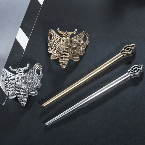 Gothic Retro Moth Skull Hair Stick For Women Alloy Death's-Head Hawkmoth Hairpin Punk Hair Clip Headpiece Jewelry Accessory