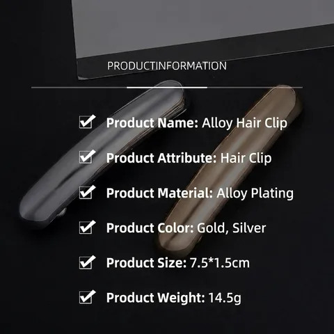 Minimalistische Metalen Buis Haarclip Glanzend Goud Zilver Mode Haaraccessoires Voor Dames Styling Tools