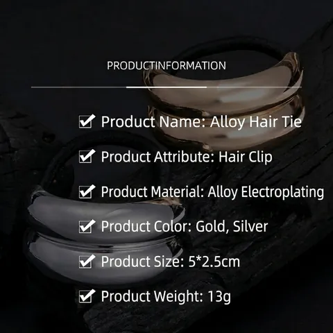 Alloy Geometric Metal Hair Tie Minimalist Retro Elastic Cuff Hair Band For Women Gold Silver Handmade Hair Accessory