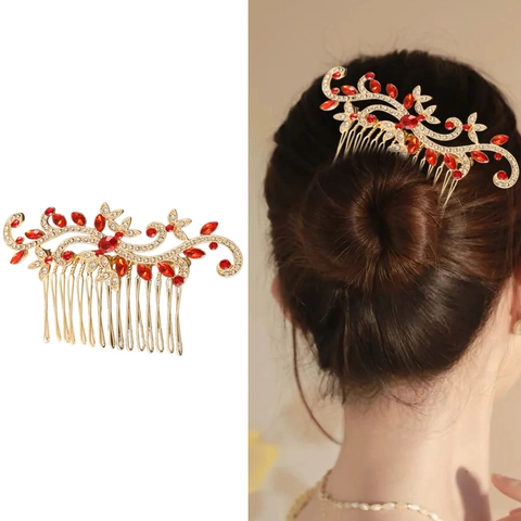Vintage Legering Bloem Haarkam Met Strass Ingelegd Retro Chinese Stijl Bruids Hoofdtooi Voor Vrouwen Huwelijk Banket Haar Sieraden