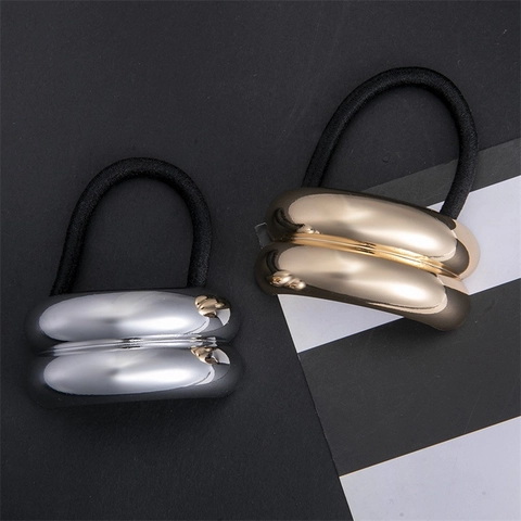 Legierung Geometrische Metall Haargummi Minimalistisch Retro Elastische Manschette Haarband Für Damen Gold Silber Handgefertigt Haarschmuck