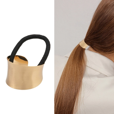 Minimalist Brushed Metal Hair Cuff Ponytail Holder Arc Alloy Hair Tie High Ponytail Accessory For Women Gold Silver Metallic Headwear