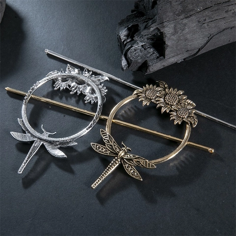 Bastoncino per Capelli Vintage in Lega con Girasole e Libellula per Donna Forcina Rotonda Cava Accessori per Capelli in Metallo