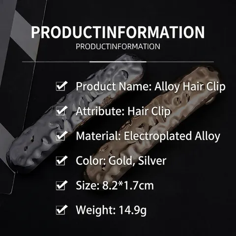 Onregelmatige Gehamerd Legering Haarspeld Voor Vrouwen Geometrische Metalen Zijclip Minimalistisch Goud Zilver Verguld Haaraccessoire