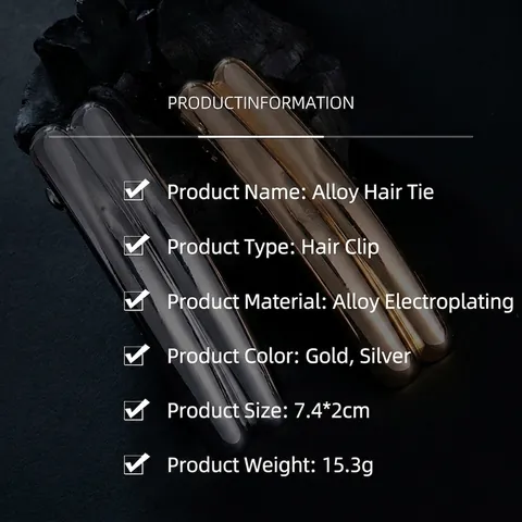 Minimalist Alloy Curved Hair Clip For Women Geometric Double Tube Gold Silver Mirror Polish Side Clip Hair Accessory