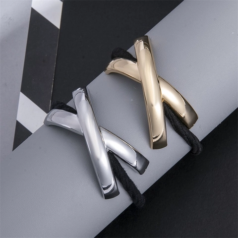 Minimalistische Legierung X-Form Haargummi Hochelastischer Pferdeschwanz Halter Für Damen Gold Silber Polierter Haarschmuck