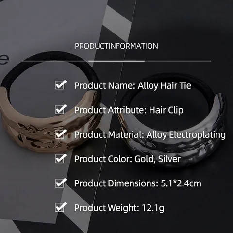 Minimalistische Legierung Gehämmert Textur Haargummi Personalisierte Mode Elastische Metall Haarseil Gold Silber Damen Schmuck